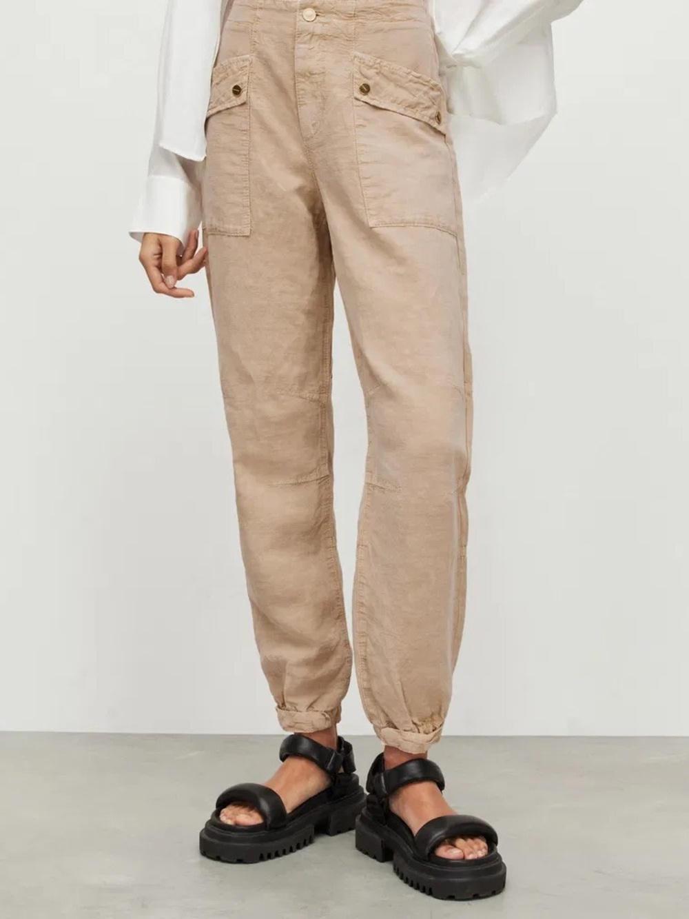 AllSaints Val Linen-Blend Cargo Trousers – Size 2